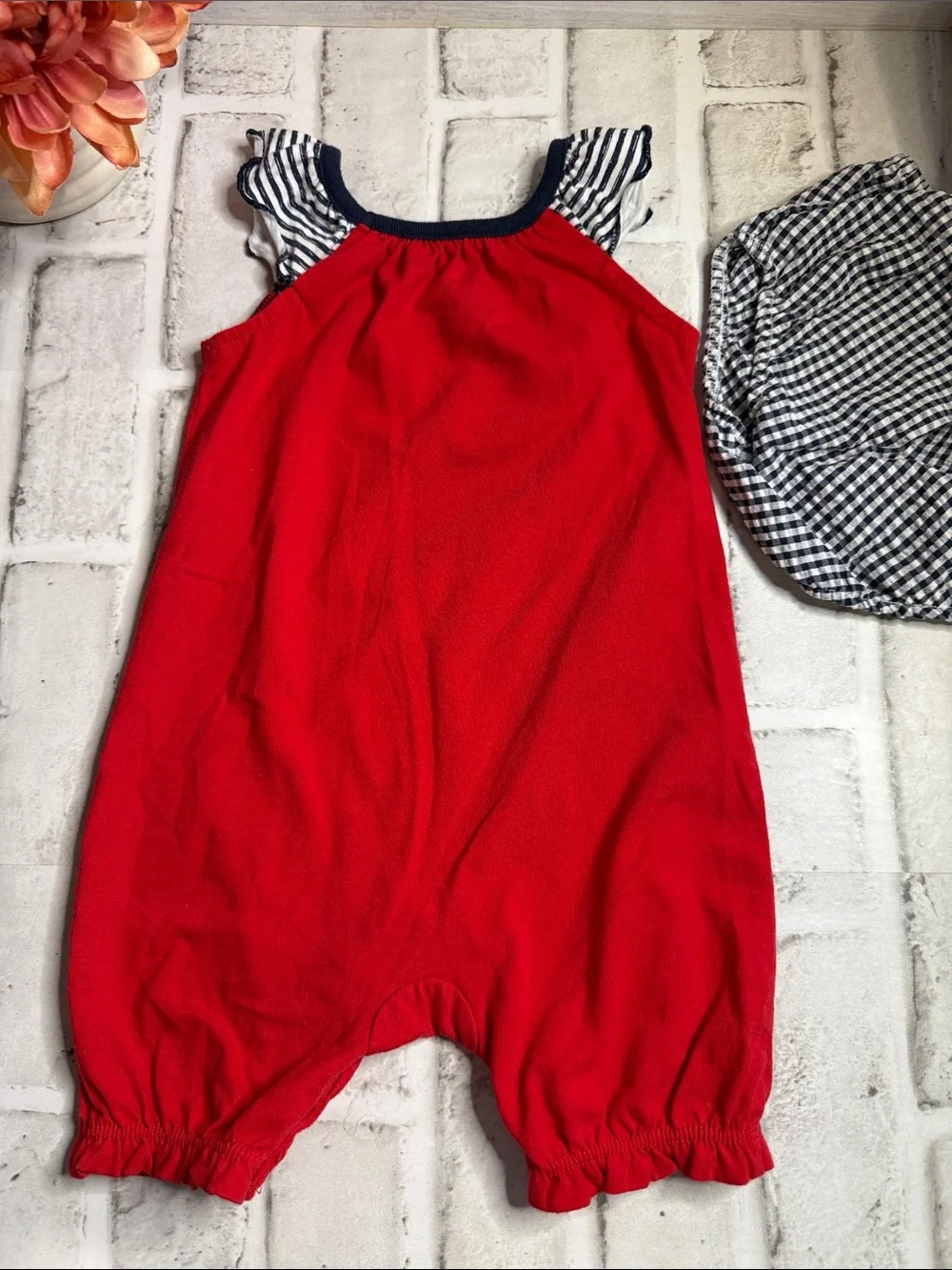Daddy's Little Firecracker Red Baby One-Piece Bodysuit with Navy Trim